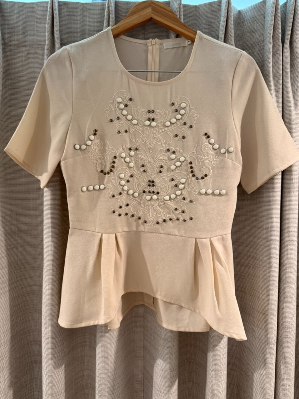 Millau Embellished Peplum Blouse – Cream – Size Medium